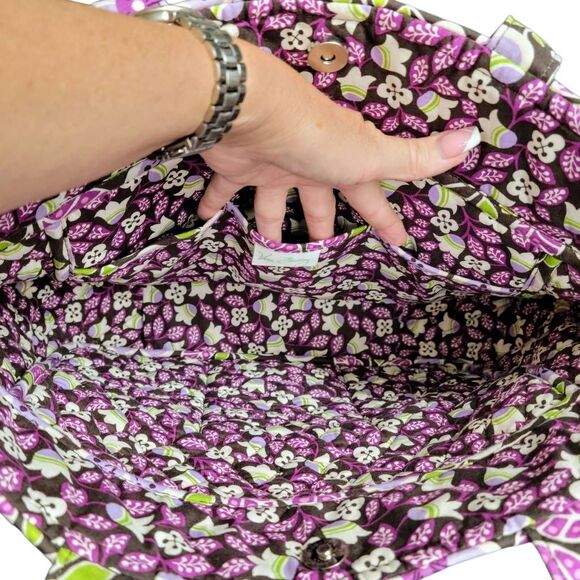 Vera Bradley Book Bag Shoulder Bag Tote in Plum Petals - Picture 8 of 13
